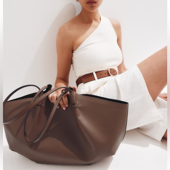 H&M Handbags - H&M brown large tote shoulder bag faux leather shopper bag with mini pouch